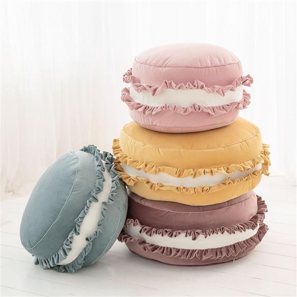 Grote foto velvet poef kussen honing macaron zacht zitkussen in de vorm van een koekje honing 50x30cm kinderen en baby complete kinderkamers