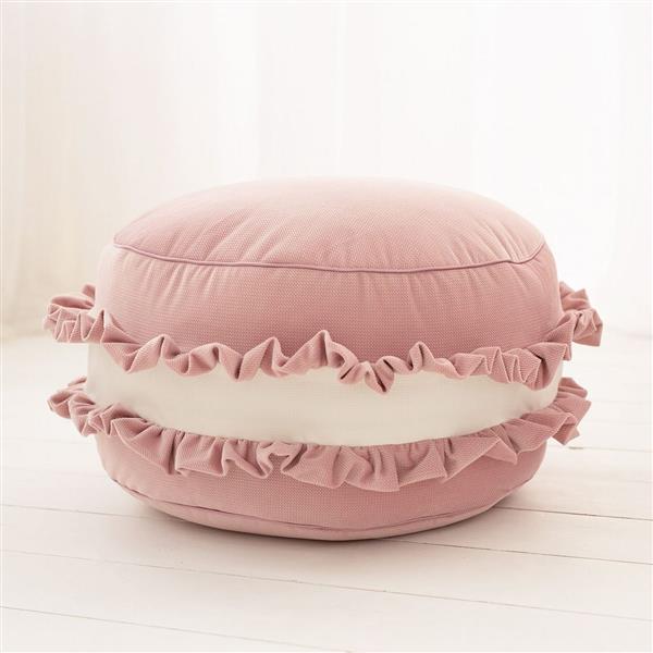Grote foto velvet poef kussen roze macaron zacht zitkussen in de vorm van een koekje roze 50x30cm kinderen en baby complete kinderkamers