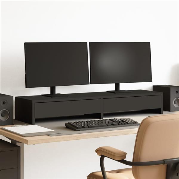 Grote foto vidaxl monitorstandaard met lades 100x27x15 cm bewerkt hout zwart computers en software overige computers en software
