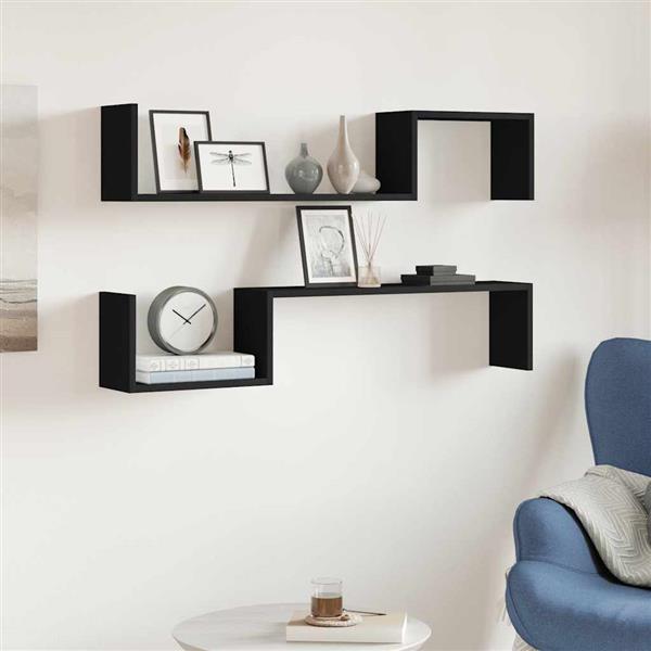 Grote foto vidaxl wandschappen 2 st 100x15x20 cm bewerkt hout zwart huis en inrichting woningdecoratie