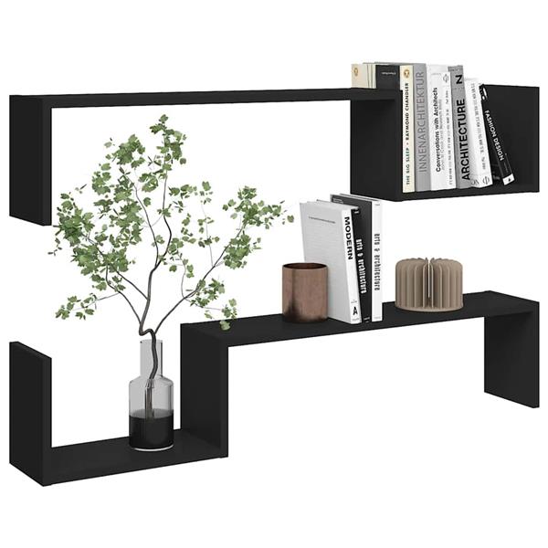 Grote foto vidaxl wandschappen 2 st 100x15x20 cm bewerkt hout zwart huis en inrichting woningdecoratie