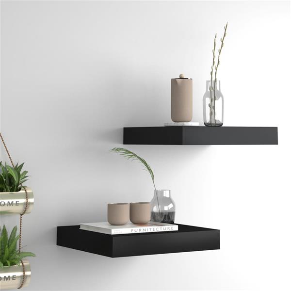Grote foto vidaxl wandschappen zwevend 2 st 23x23 5x3 8 cm mdf zwart huis en inrichting woningdecoratie