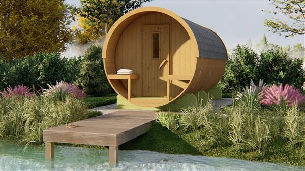 Grote foto saunabarrel 205 x 400 cm 42 mm thermowood tuin en terras overige tuin en terras