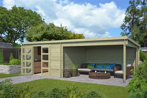 Grote foto blokhut met overkapping olenka 710x330 vuren tuin en terras tuinhuisjes en blokhutten