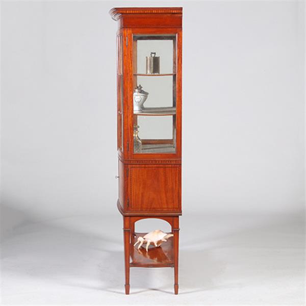 Grote foto ingelegde satijnhouten bowfront vitrinekast fijn meubelmakers werk no.342025 antiek en kunst stoelen en banken
