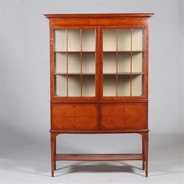 Grote foto ingelegde satijnhouten bowfront vitrinekast fijn meubelmakers werk no.342025 antiek en kunst stoelen en banken