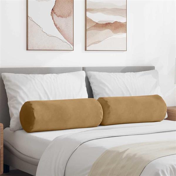 Grote foto vidaxl bolster kussens 2 pcs bruin 25 x 70 cm katoen stof huis en inrichting woningdecoratie