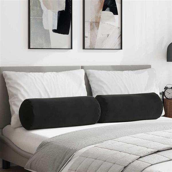 Grote foto vidaxl bolster kussens 2 pcs zwart 25 x 70 cm katoen stof huis en inrichting woningdecoratie
