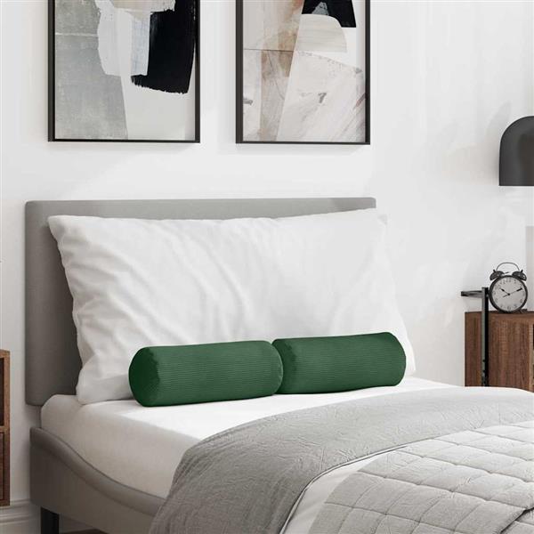 Grote foto vidaxl bolster kussens 2 pcs donkergroen 15 x 40 cm katoen stof huis en inrichting woningdecoratie