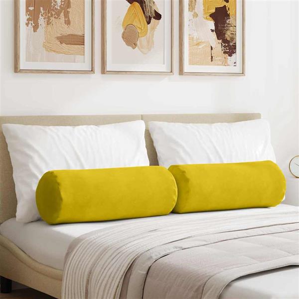 Grote foto vidaxl bolster kussens 2 pcs geel 25 x 70 cm katoen stof huis en inrichting woningdecoratie
