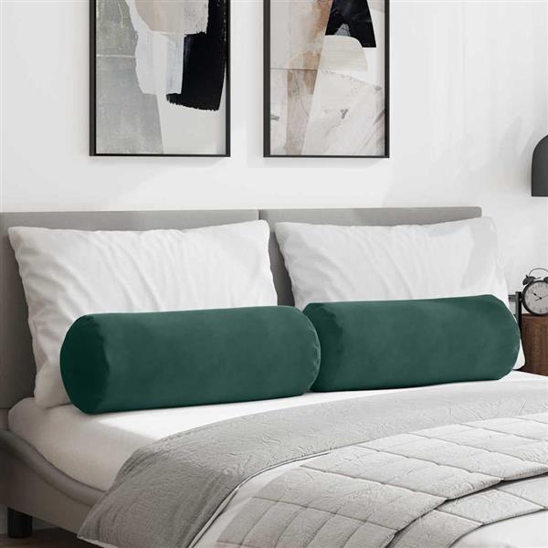 Grote foto vidaxl bolster kussens 2 pcs donkergroen 25 x 70 cm katoen stof huis en inrichting woningdecoratie