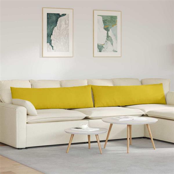 Grote foto vidaxl sofa kussens 2 pcs geel 145 x 40 cm katoen stof huis en inrichting woningdecoratie