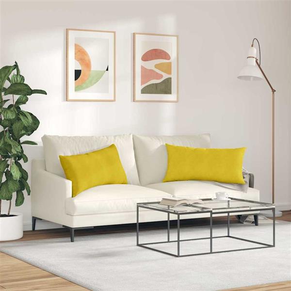 Grote foto vidaxl sofa kussens 2 pcs geel 80 x 40 cm katoen stof huis en inrichting woningdecoratie