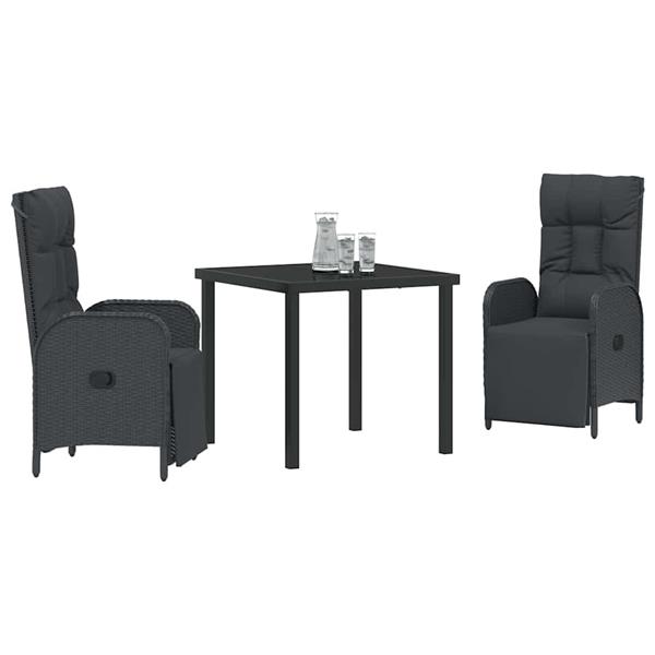 Grote foto vidaxl tuin eetset met kussen 3 pcs zwart poly riet tuin en terras tuinmeubelen