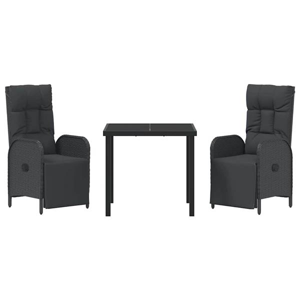 Grote foto vidaxl tuin eetset met kussen 3 pcs zwart poly riet tuin en terras tuinmeubelen