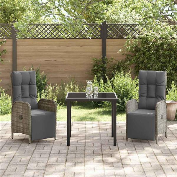 Grote foto vidaxl tuin eetset met kussen 3 pcs grijs poly riet tuin en terras tuinmeubelen
