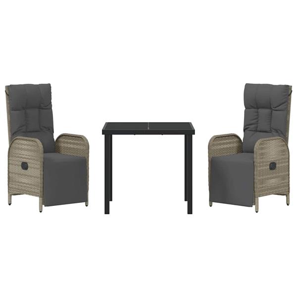 Grote foto vidaxl tuin eetset met kussen 3 pcs grijs poly riet tuin en terras tuinmeubelen