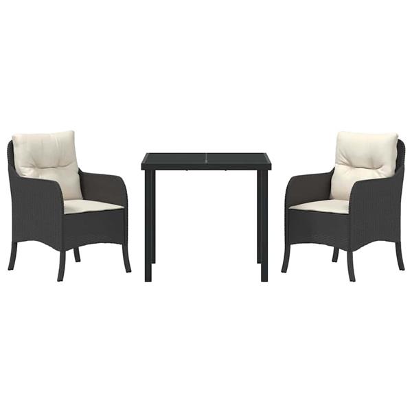 Grote foto vidaxl tuin eetset met kussen 3 pcs zwart poly riet tuin en terras tuinmeubelen