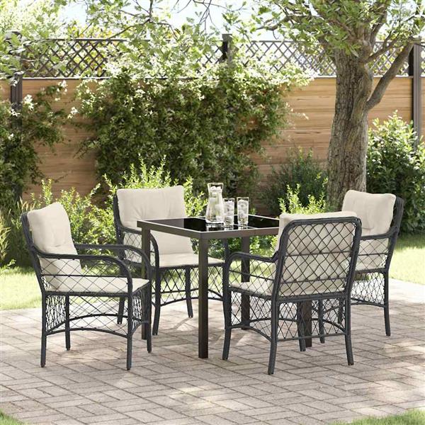 Grote foto vidaxl tuin eetset met kussen 5 pcs zwart poly riet tuin en terras tuinmeubelen