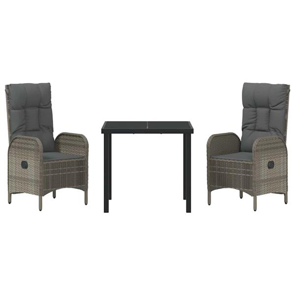 Grote foto vidaxl tuin eetset met kussen 3 pcs grijs poly riet tuin en terras tuinmeubelen