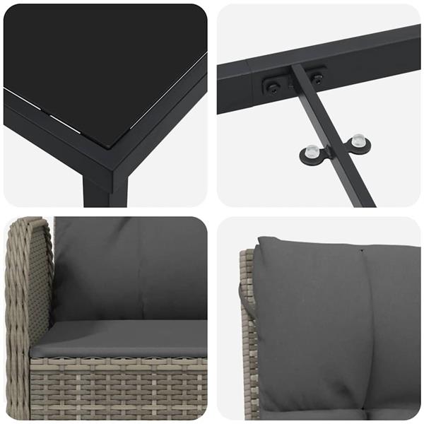 Grote foto vidaxl tuin eetset met kussen 3 pcs grijs poly riet tuin en terras tuinmeubelen