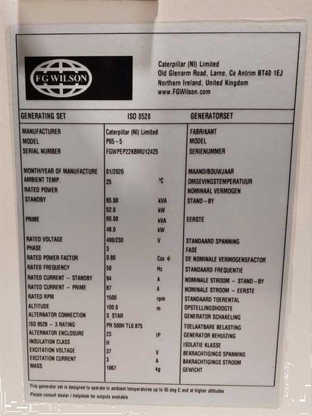 Grote foto fg wilson p65 5 prime 65kva generator doe het zelf en verbouw aggregaten