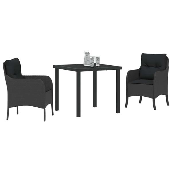 Grote foto vidaxl tuin eetset met kussen 3 pcs zwart poly riet tuin en terras tuinmeubelen