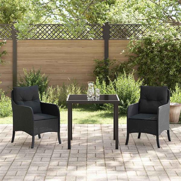 Grote foto vidaxl tuin eetset met kussen 3 pcs zwart poly riet tuin en terras tuinmeubelen