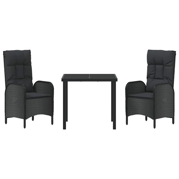 Grote foto vidaxl tuin eetset met kussen 3 pcs zwart poly riet tuin en terras tuinmeubelen