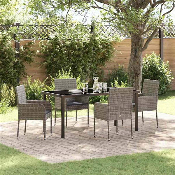 Grote foto vidaxl tuin eetset met kussen 5 pcs grijs poly riet tuin en terras tuinmeubelen