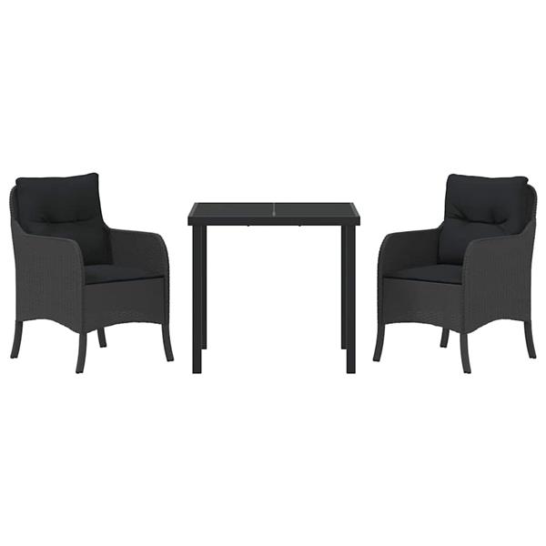 Grote foto vidaxl tuin eetset met kussen 3 pcs zwart poly riet tuin en terras tuinmeubelen