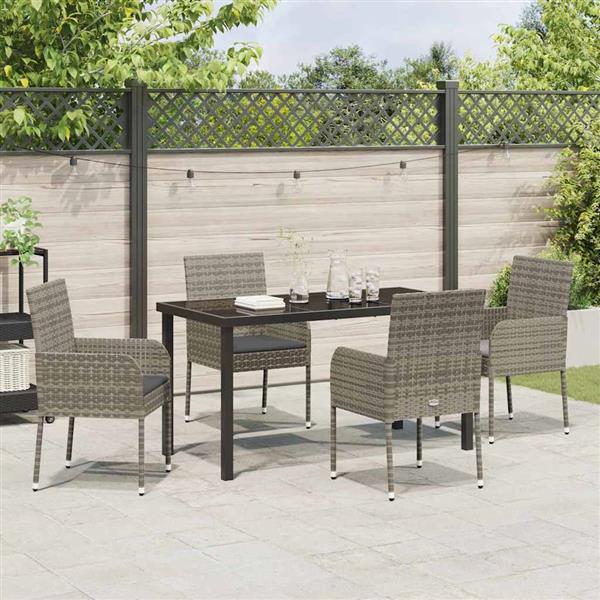 Grote foto vidaxl tuin eetset met kussen 5 pcs grijs poly riet tuin en terras tuinmeubelen