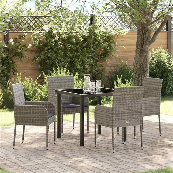 Grote foto vidaxl tuin eetset met kussen 5 pcs grijs poly riet tuin en terras tuinmeubelen