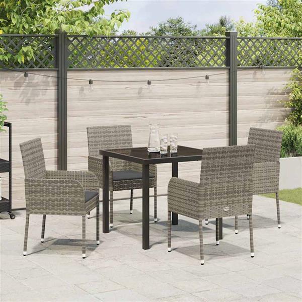 Grote foto vidaxl tuin eetset met kussen 5 pcs grijs poly riet tuin en terras tuinmeubelen