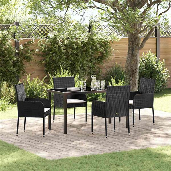 Grote foto vidaxl tuin eetset met kussen 5 pcs zwart poly riet tuin en terras tuinmeubelen