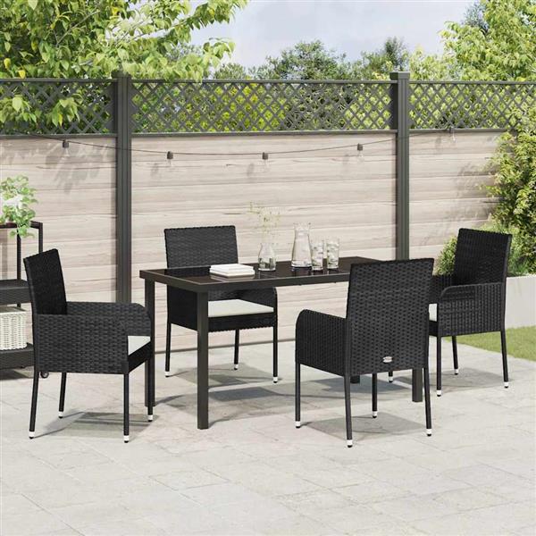 Grote foto vidaxl tuin eetset met kussen 5 pcs zwart poly riet tuin en terras tuinmeubelen
