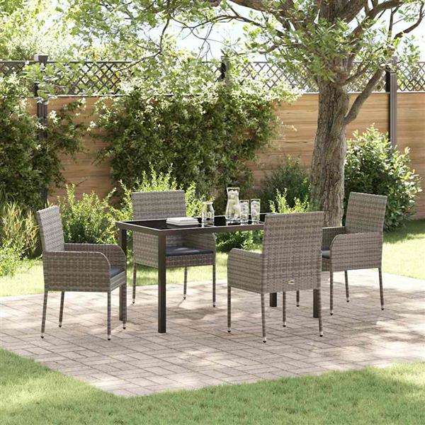 Grote foto vidaxl tuin eetset met kussen 5 pcs grijs poly riet tuin en terras tuinmeubelen