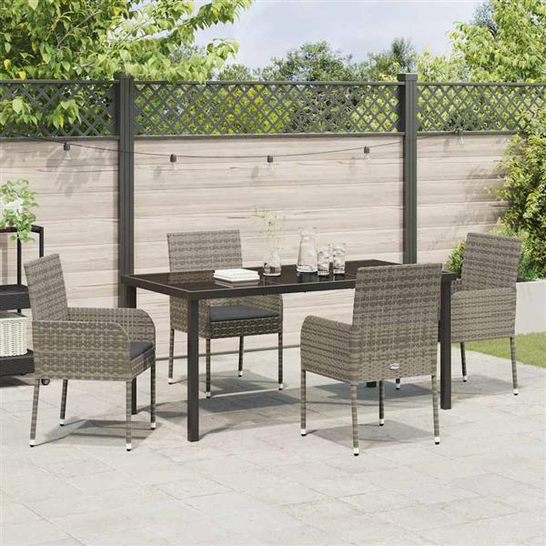 Grote foto vidaxl tuin eetset met kussen 5 pcs grijs poly riet tuin en terras tuinmeubelen
