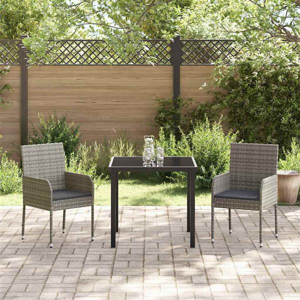 Grote foto vidaxl tuin eetset met kussen 3 pcs grijs poly riet tuin en terras tuinmeubelen