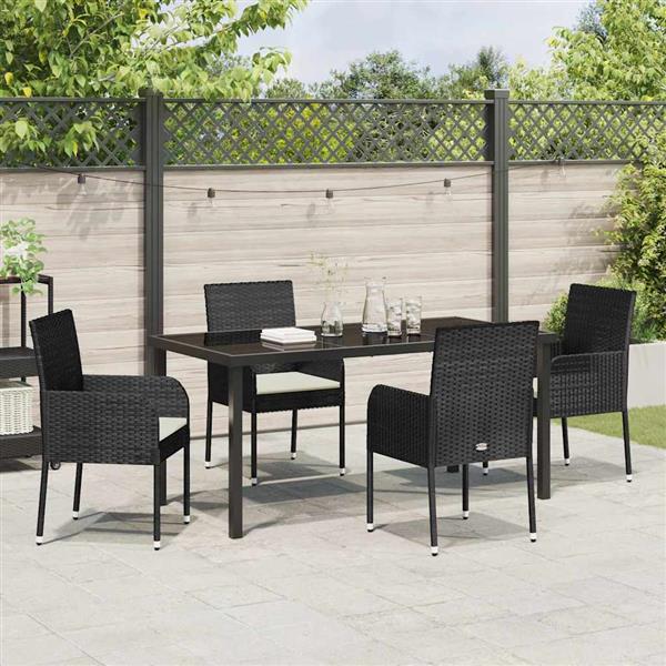 Grote foto vidaxl tuin eetset met kussen 5 pcs zwart poly riet tuin en terras tuinmeubelen