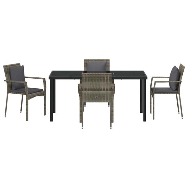 Grote foto vidaxl tuin eetset met kussen 5 pcs grijs poly riet tuin en terras tuinmeubelen