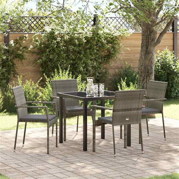 Grote foto vidaxl tuin eetset met kussen 5 pcs grijs poly riet tuin en terras tuinmeubelen