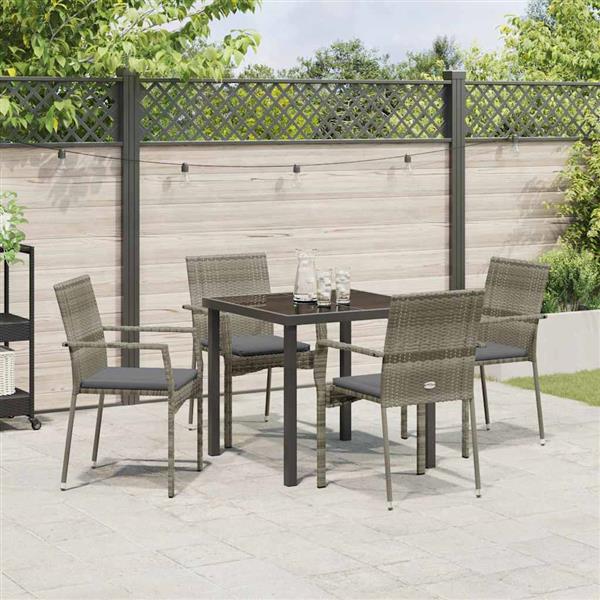 Grote foto vidaxl tuin eetset met kussen 5 pcs grijs poly riet tuin en terras tuinmeubelen