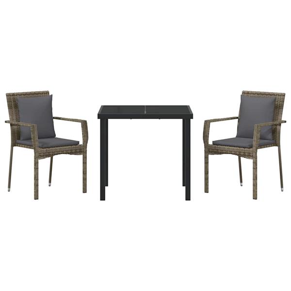 Grote foto vidaxl tuin eetset met kussen 3 pcs grijs poly riet tuin en terras tuinmeubelen