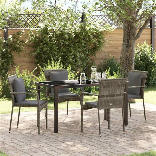 Grote foto vidaxl tuin eetset met kussen 5 pcs grijs poly riet tuin en terras tuinmeubelen