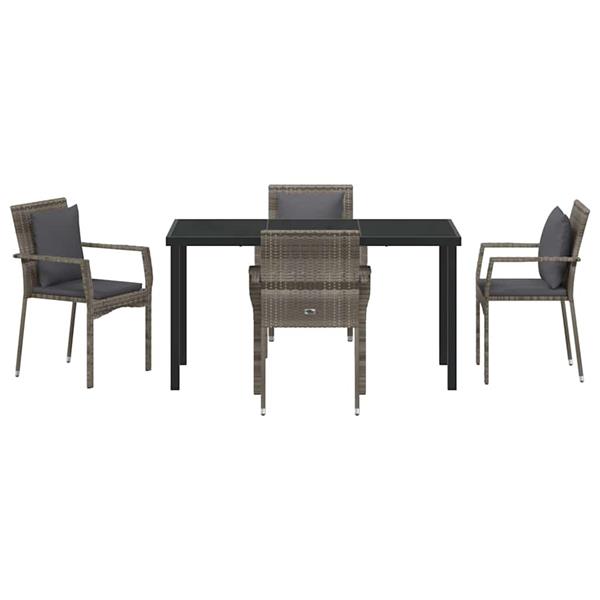 Grote foto vidaxl tuin eetset met kussen 5 pcs grijs poly riet tuin en terras tuinmeubelen