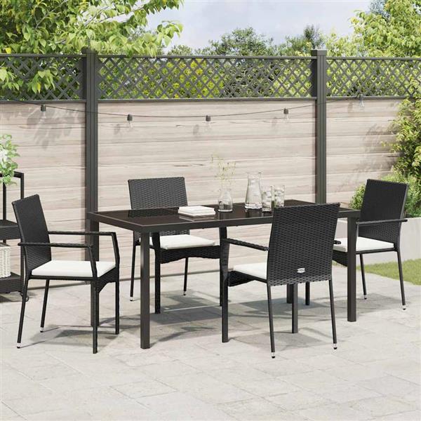 Grote foto vidaxl tuin eetset met kussen 5 pcs zwart poly riet tuin en terras tuinmeubelen