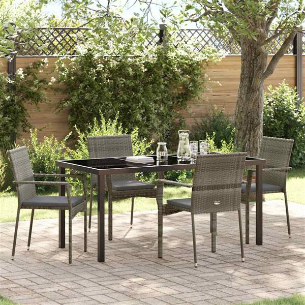 Grote foto vidaxl tuin eetset met kussen 5 pcs grijs poly riet tuin en terras tuinmeubelen