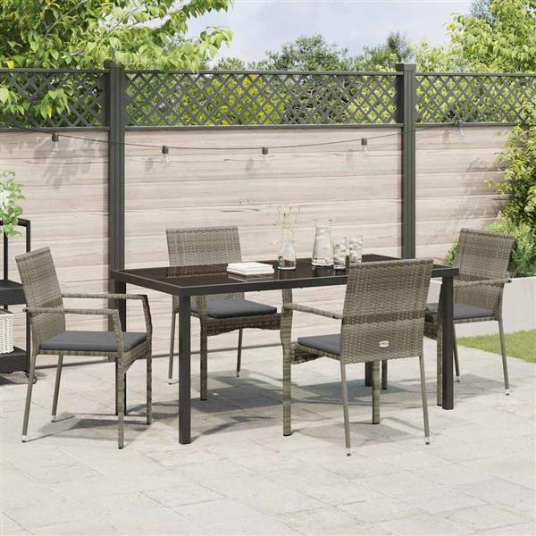 Grote foto vidaxl tuin eetset met kussen 5 pcs grijs poly riet tuin en terras tuinmeubelen