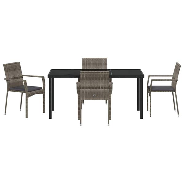 Grote foto vidaxl tuin eetset met kussen 5 pcs grijs poly riet tuin en terras tuinmeubelen